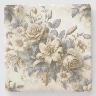 Antique Tinge Yellow Floral Perfektion Steinuntersetzer