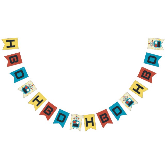 Antique Toy Robot Birthday HBD Wimpelkette (Alle)