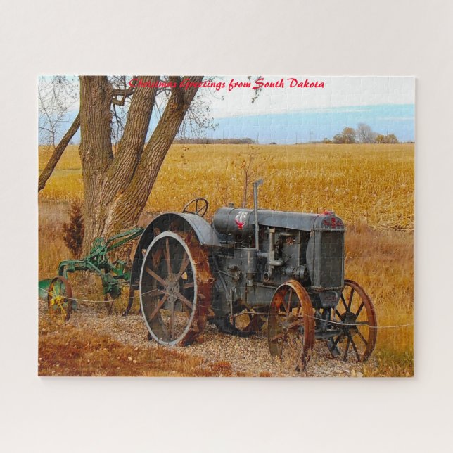 Antique Tractor South Dakota. Weihnachtsgrüße Puzzle (Horizontal)