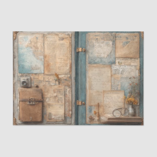 Antique Traveler Satchel Vintage Seidenpapier (Vorderseite)