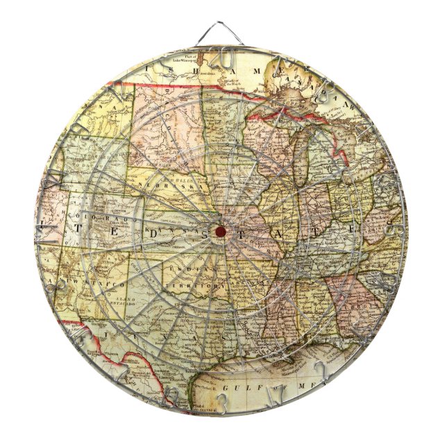 Antique United States Vintage Map Illustration Dartscheibe (vorne)