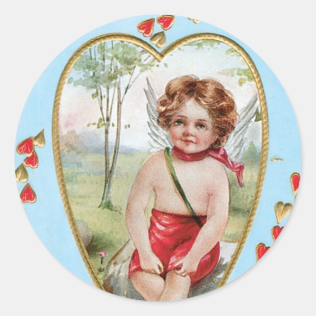 Antique Valentine Angel(Cupid) Herz Runder Aufkleber (Vorderseite)