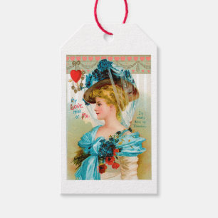 Antique Valentine Blue Floral Lady Geschenkanhänger