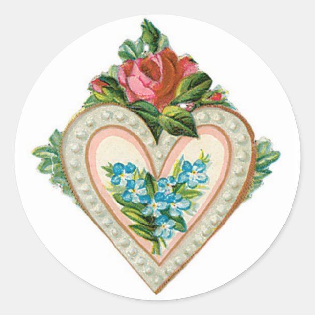 Antique Valentine Blume Herzstück Runder Aufkleber (Vorderseite)