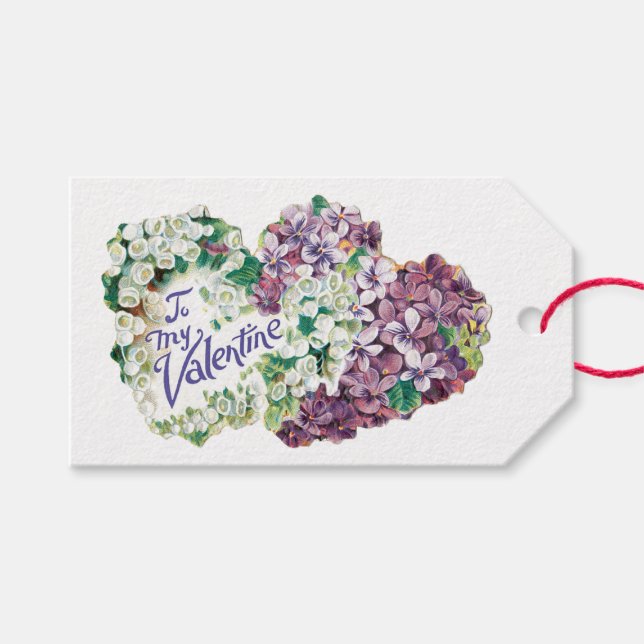 Antique Valentine Bouquet Herz Geschenkanhänger (Vorderseite (Horizontal))