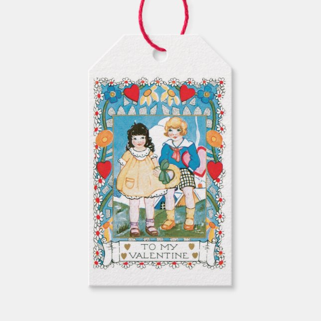 Antique Valentine Couple Herzstück Geschenkanhänger (Vorderseite)