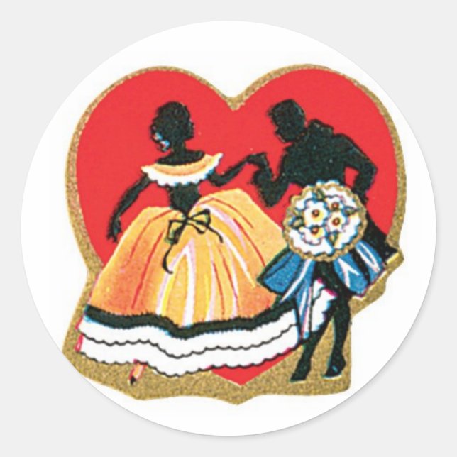Antique Valentine Couple Herzstück Runder Aufkleber (Vorderseite)