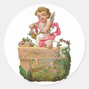 Antique Valentine Cupid Runder Aufkleber