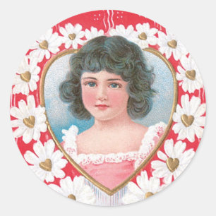 Antique Valentine Girl Blume Runder Aufkleber