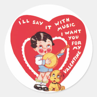 Antique Valentine Girl mit Welpe Runder Aufkleber