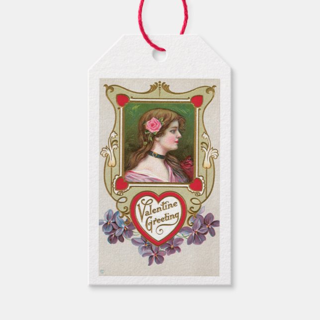 Antique Valentine Greetings Lady Geschenkanhänger (Vorderseite)
