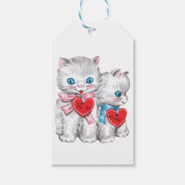 Antique Valentine Kittens Herz Geschenkanhänger (Vorderseite)