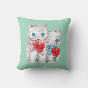 Antique Valentine Kittens Herz Kissen