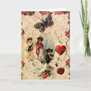 ANTIQUE VALENTINE LACE, CUPID, LIEBER UND SCHALTFL FEIERTAGSKARTE