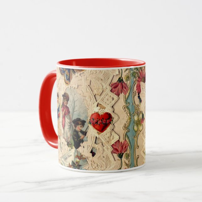 ANTIQUE VALENTINE LACE, CUPID, LIEBER UND SCHALTFL TASSE (Vorderseite Links)