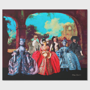 ANTIQUE VENEZIANISCH PUPPETS MASQUERADE PARTY GESCHENKPAPIER