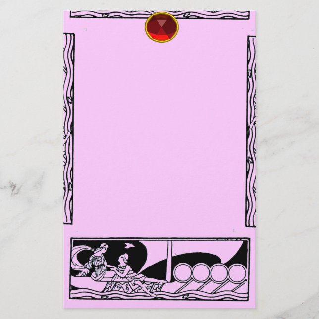 ANTIQUE VESSEL, LOVERS Red Ruby Gem Black Pink Lil Briefpapier (Vorderseite)