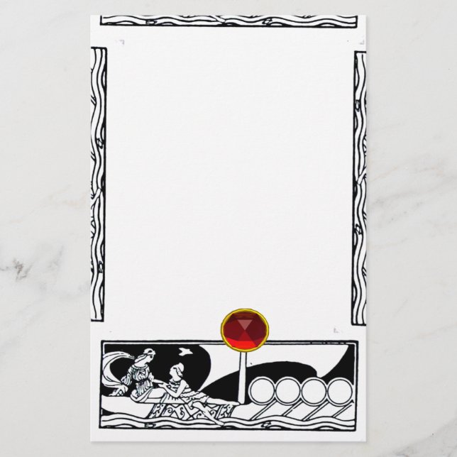 ANTIQUE VESSEL UND LIEBE Red Ruby Gem Schwarz-weiß Briefpapier (Vorderseite)