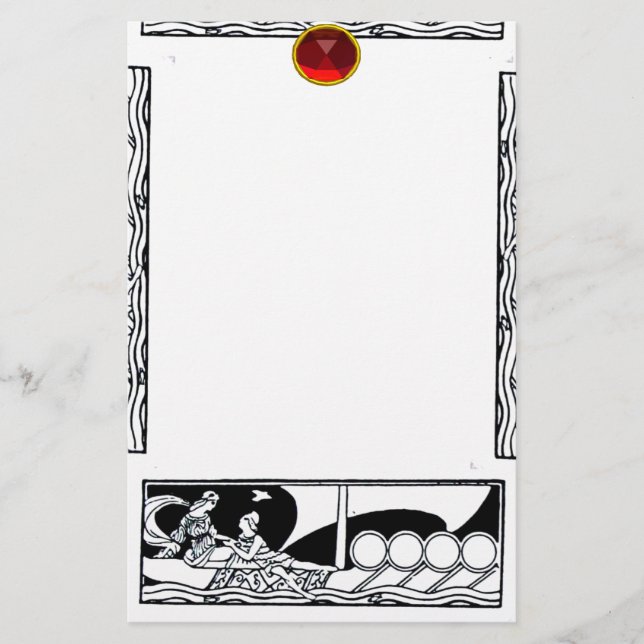 ANTIQUE VESSEL UND LIEBE Red Ruby Gem Schwarz-weiß Briefpapier (Vorderseite)