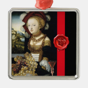 ANTIQUE VINEYARD GRAPEN UND WEIN, ROTES WAX SIEGEL ORNAMENT AUS METALL