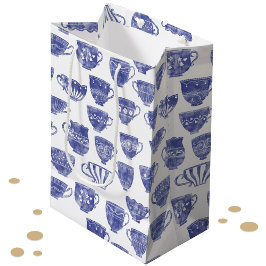 Antique Vintage Blue Teacup Watercolor Mittlere Geschenktüte