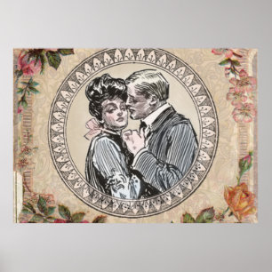 Antique Vintage Couple Rose Girl Poster