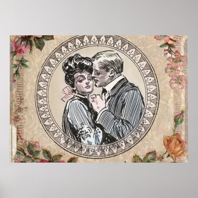Antique Vintage Couple Rose Girl Poster (Vorne)