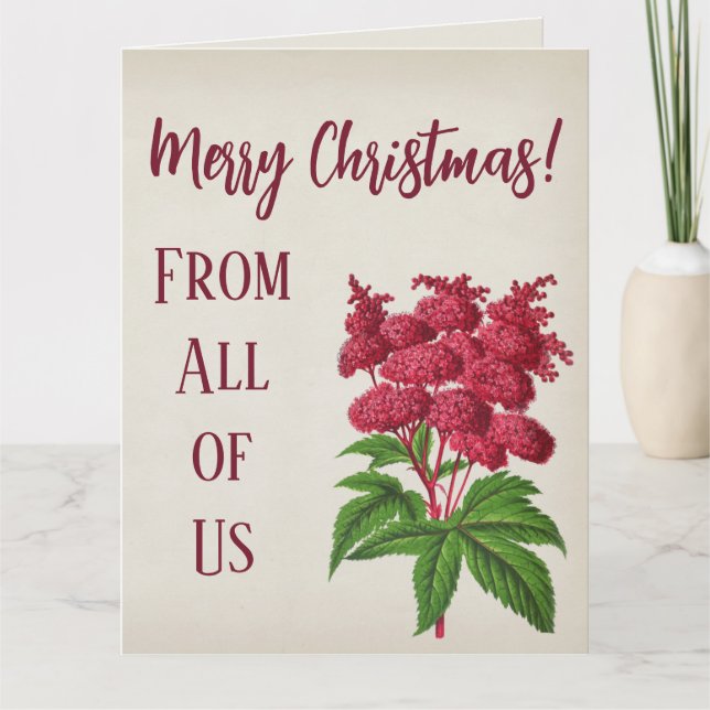 Antique Vintage Weihnachten Rote Spiraea Palmata Karte (Vorderseite)
