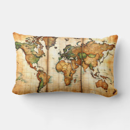Antique & Water Color World Map Drehkissen Lendenkissen