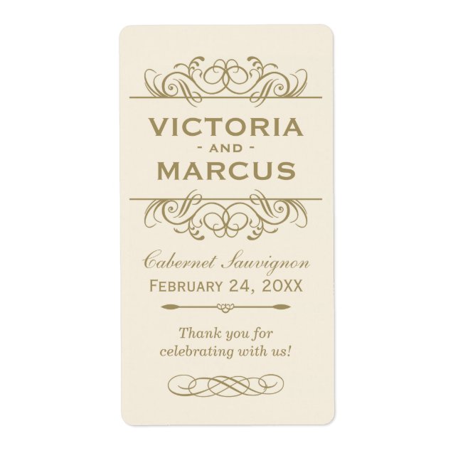 Antique Wedding Wine Flasche Monogram Fevor Labels (Vorne)