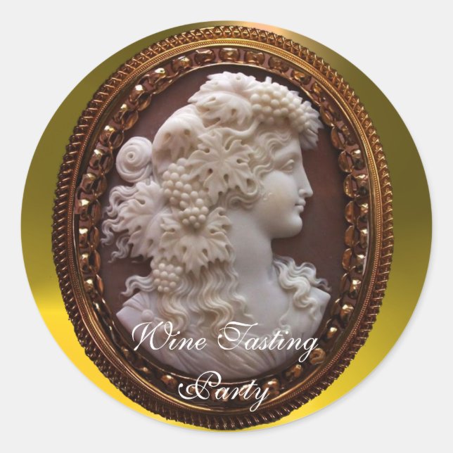 ANTIQUE WEINLADY, GRAPEN UND GRAPEVINEN RUNDER AUFKLEBER (Vorderseite)