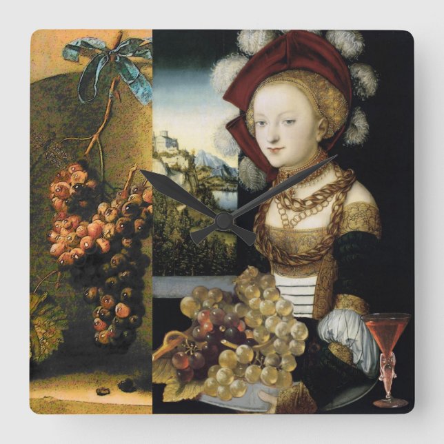 ANTIQUE WEINWEINWEINWEIN - PARTY AUSPROBIEREN QUADRATISCHE WANDUHR (Vorderseite)