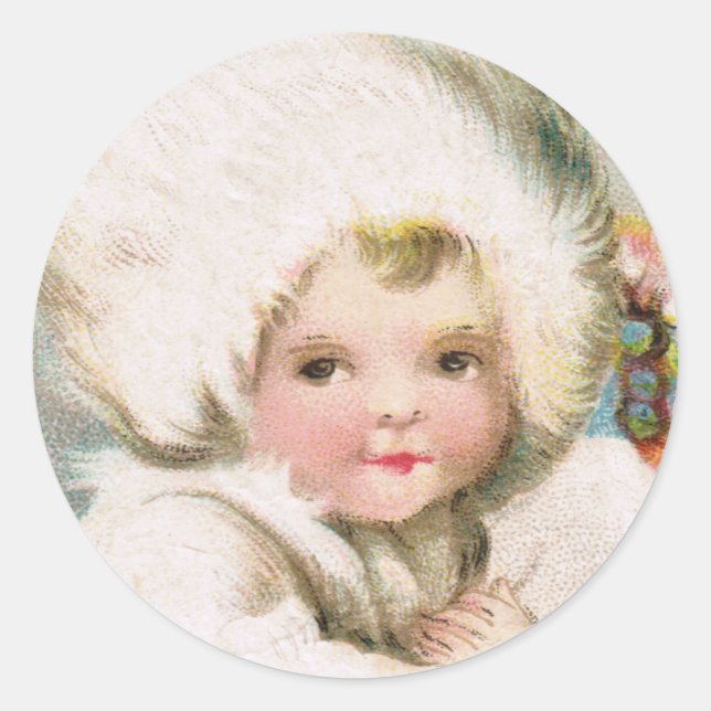 Antique Winter Snow Baby-Aufkleber Runder Aufkleber (Vorderseite)