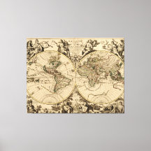 Antique World Map, 1694, von Alexis Hubert Jaillot