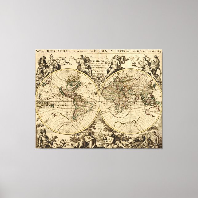 Antique World Map, 1694, von Alexis Hubert Jaillot Leinwanddruck (Vorderseite)