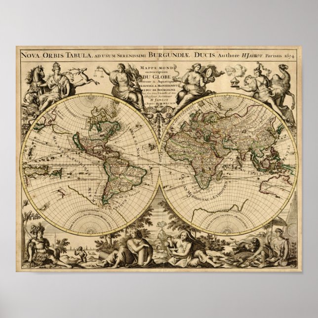 Antique World Map, 1694, von Alexis Hubert Jaillot Poster (Vorne)