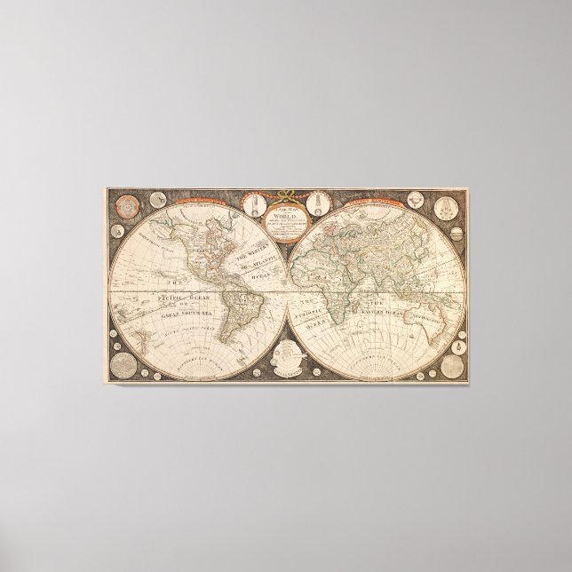 Antique World Map, 1799 (Thomas Kitchen) Leinwanddruck (Vorderseite)