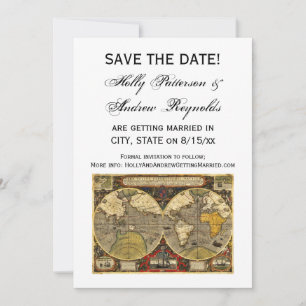 Antique World Map #2, DIY White BG Save the Date Einladung