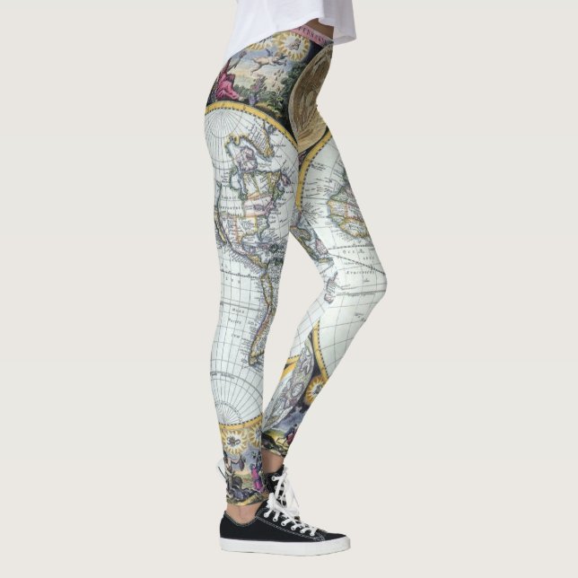 Antique World Map, Atlas Maritimus von John Seller Leggings (Rechts)