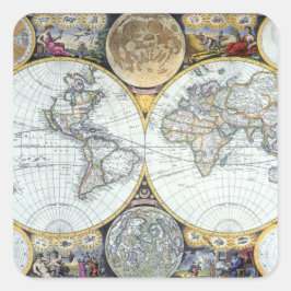 Antique World Map, Atlas Maritimus von John Seller Quadratischer Aufkleber