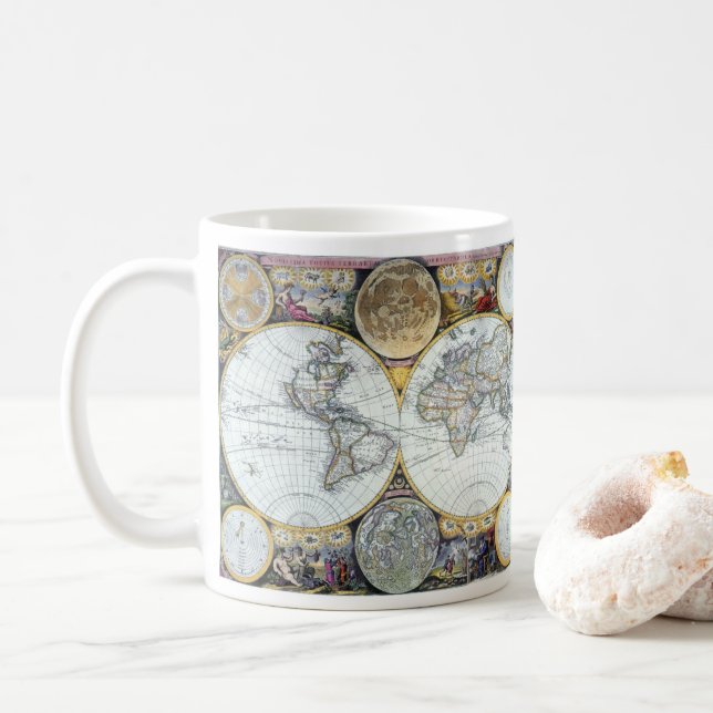 Antique World Map, Atlas Maritimus von John Seller Tasse (Mit Donut)