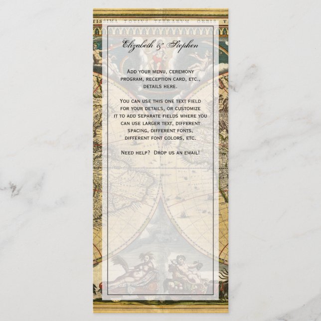 Antique World Map Distressed #2 Menu Card Menükarte (Vorderseite)