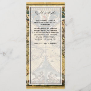 Antique World Map Distressed #2 Menu Card Menükarte