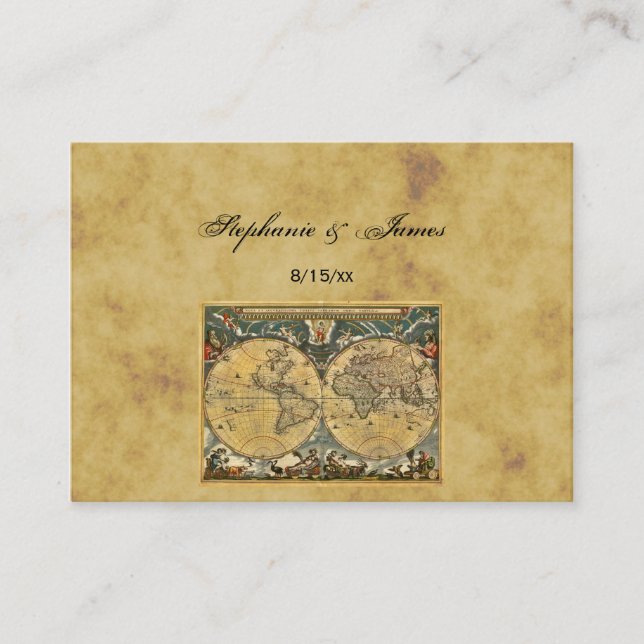 Antique World Map Distressed #2A Escort Cards Platzkarte (Vorderseite)