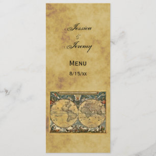 Antique World Map Distressed #3 Menu Cards Menükarte