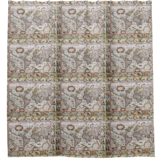 Antique World Map Duschvorhang (Vorderseite)