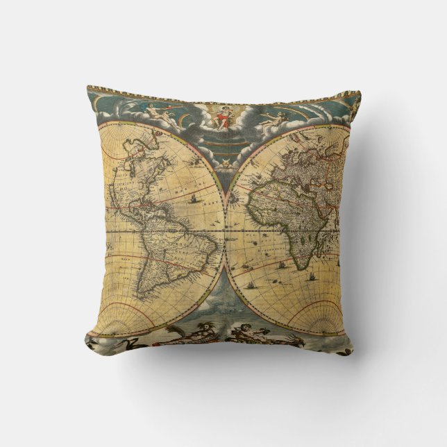 Antique World Map erschüttert #2 Kissen (Vorderseite)