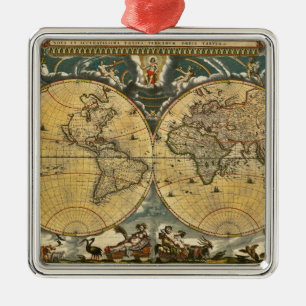 Antique World Map erschüttert #2 Ornament Aus Metall