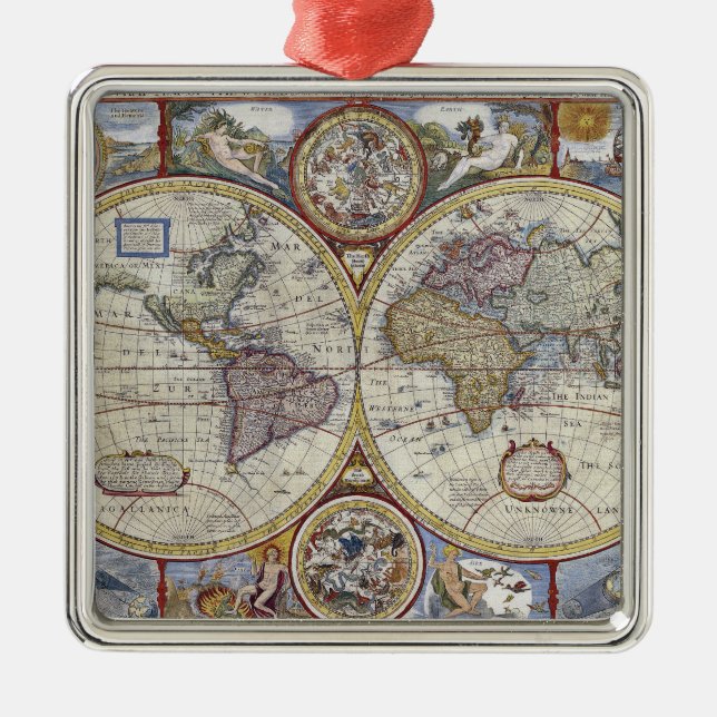 Antique World Map erschüttert #3 Silbernes Ornament (Vorne)
