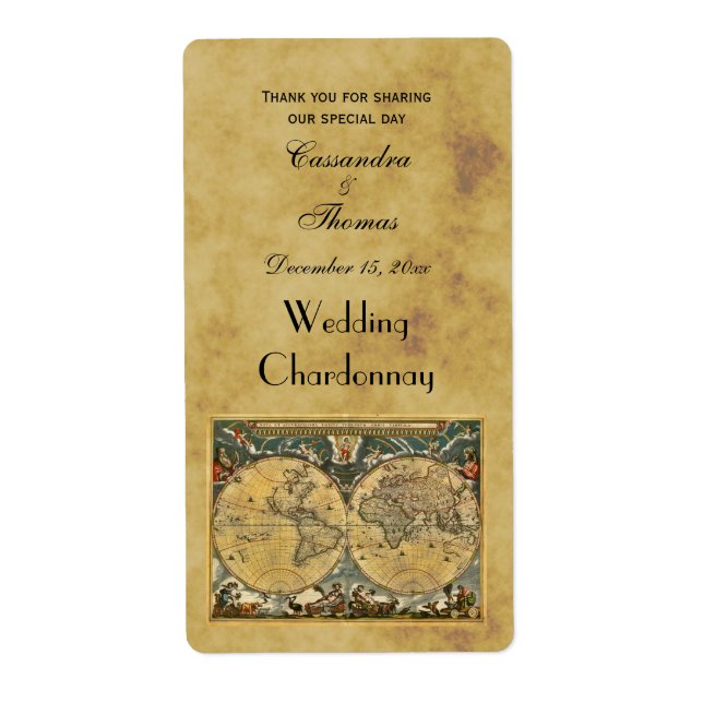 Antique World Map gestört BG Wine Labels (Vorne)